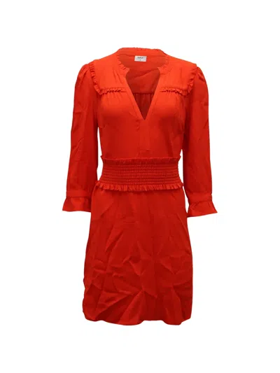 Pre-owned Ba&sh Ruffle Shirred Mini Dress In Red