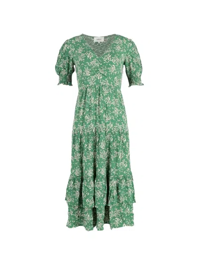 Pre-owned Ba&sh Ruffled Floral-print Midi Dress In Green