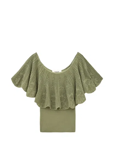 Ba&sh Salda Ruffled Off-shoulder Top In Green