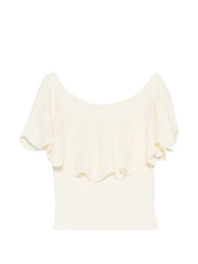Ba&sh Salda Ruffled Pointelle-knit Top In White