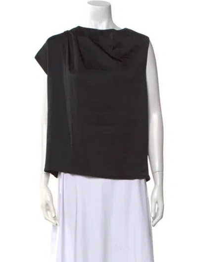 Pre-owned Ba&sh Satin Bateau Neckline Top In Black