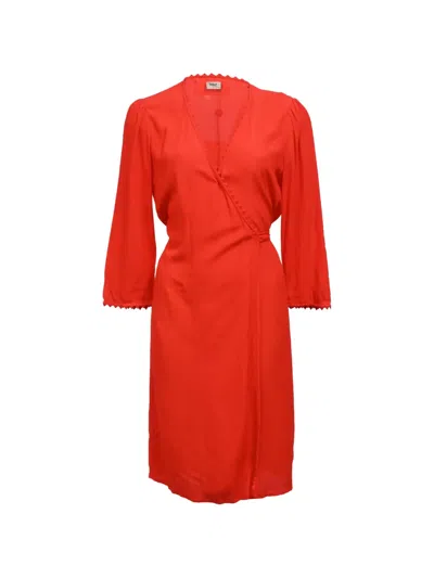 Pre-owned Ba&sh Scallop-edge Wrap Dress In Red