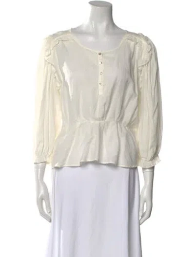 Pre-owned Ba&sh Scoop Neck Three-quarter Sleeve Blouse In White