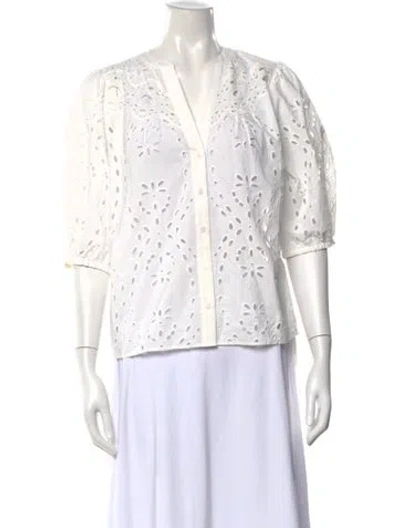 Pre-owned Ba&sh Scoop Neck Three-quarter Sleeve Blouse In White