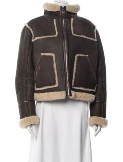 Pre-owned Ba&sh Shearling Biker Jacket In Brown