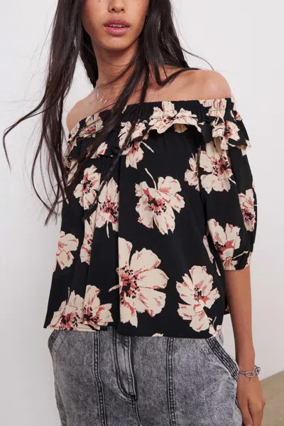 Ba&sh Short Sleeve Boat Neck Collar Top Kavi For Women In Black