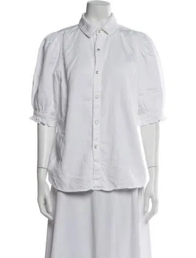 Pre-owned Ba&sh Short Sleeve Button-up Top In White