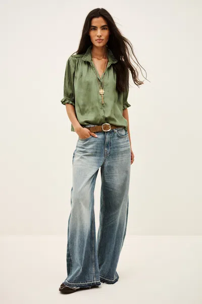 Ba&sh Short Sleeve Shirt Collar Shirt Camila For Women In Green