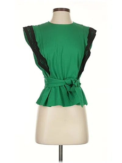 Pre-owned Ba&sh Short Sleeve Top Green Ruffles Neckline Tops