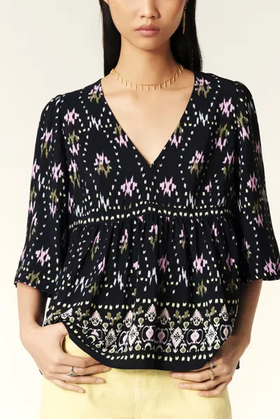 Ba&sh Short Sleeve V-neck Collar Blouse Narry For Women In Blue