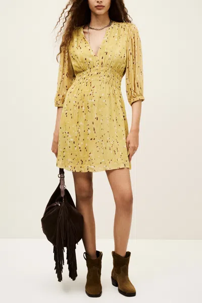 Ba&sh Short Sleeve V-neck Collar Dress Kanissa For Women In Yellow