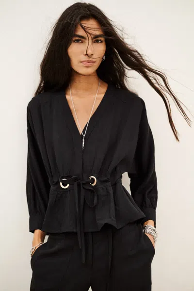 Ba&sh Short Sleeve V-neck Collar Top Precila For Women In Black