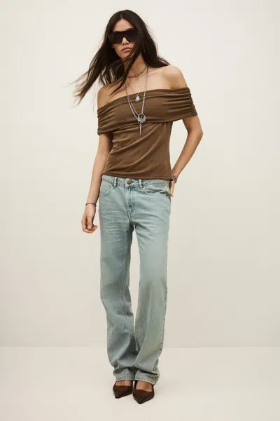 Ba&sh Short Sleeves Boat Neck Collar Top Bene For Women In Brown