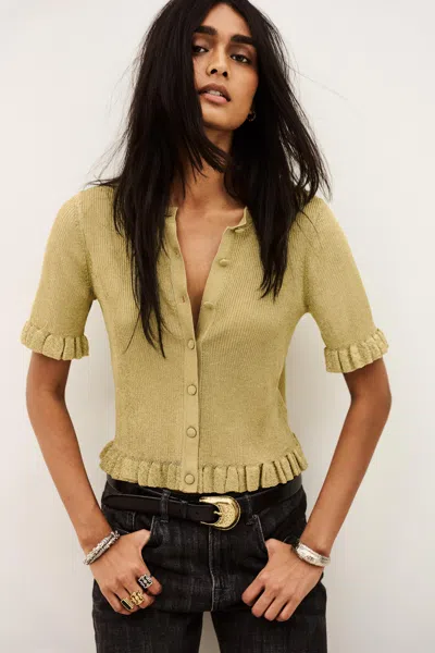 Ba&sh Short Sleeves Round Collar Cardigan Zibo For Women In Gold