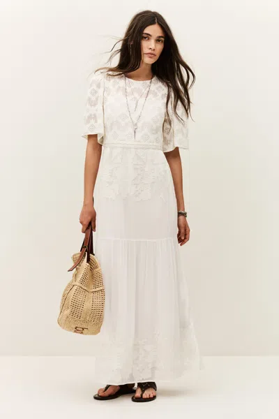 Ba&sh Short Sleeves Round Collar Dress Aphrodite For Women In White
