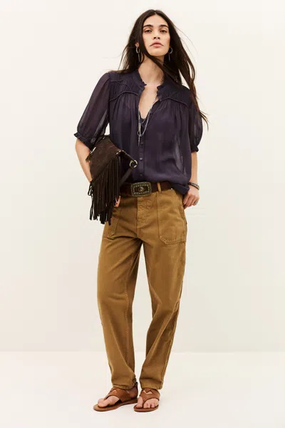 Ba&sh Short Sleeves Round Collar Shirt Olie For Women In Purple
