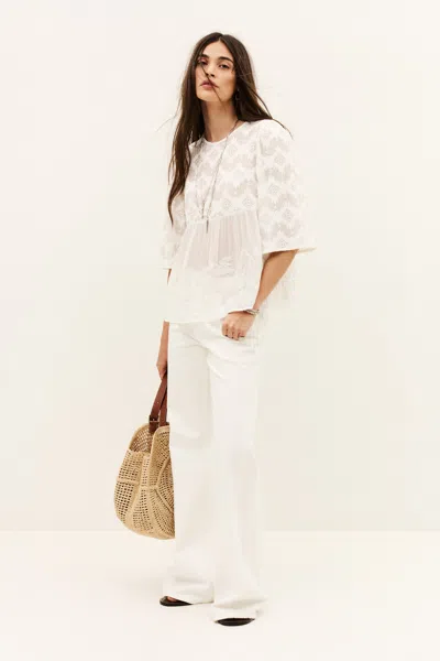 Ba&sh Short Sleeves Round Collar Top Apollon For Women In White