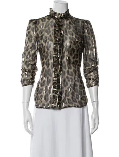 Pre-owned Ba&sh Silk Animal Print Blouse In Brown