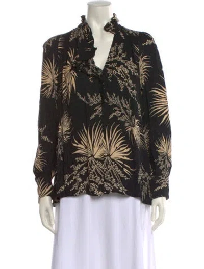 Pre-owned Ba&sh Silk Floral Print Blouse In Black
