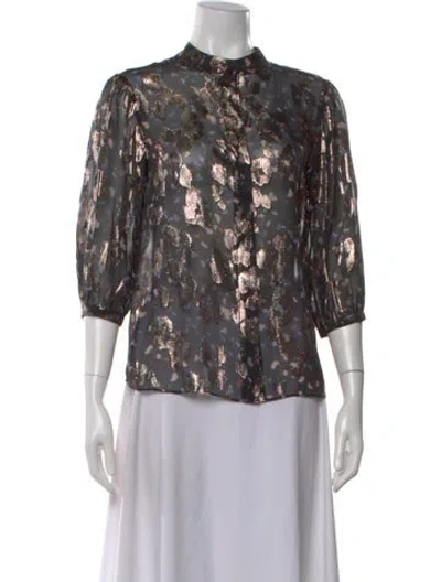 Pre-owned Ba&sh Silk Floral Print Blouse In Black