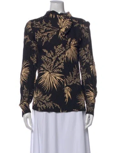 Pre-owned Ba&sh Silk Floral Print Blouse In Black