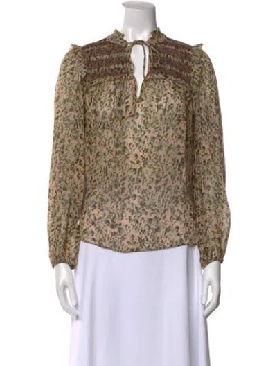 Pre-owned Ba&sh Silk Floral Print Blouse In Green