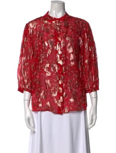 Pre-owned Ba&sh Silk Floral Print Blouse In Metallic/red
