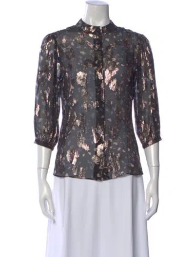 Pre-owned Ba&sh Silk Floral Print Blouse W/ Tags In Black