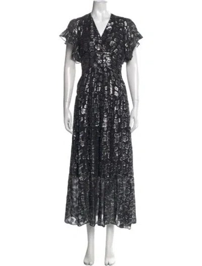 Pre-owned Ba&sh Silk Long Dress In Black/metallic