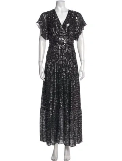Pre-owned Ba&sh Silk Long Dress In Black/silver