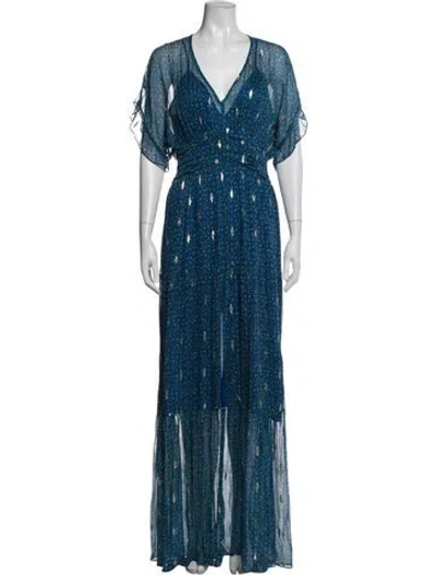 Pre-owned Ba&sh Silk Long Dress In Blue/metallic