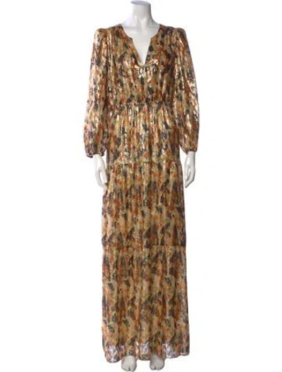 Pre-owned Ba&sh Silk Long Dress In Brown/metallic