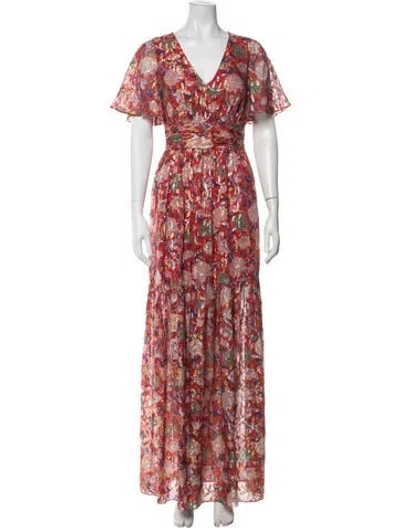 Pre-owned Ba&sh Silk Long Dress In Metallic/red