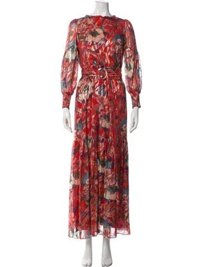 Pre-owned Ba&sh Silk Long Dress In Metallic/red