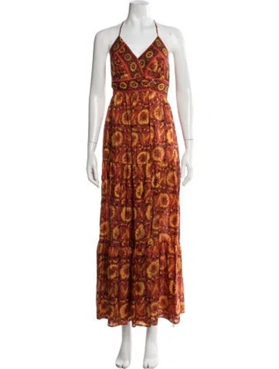 Pre-owned Ba&sh Silk Long Dress In Orange