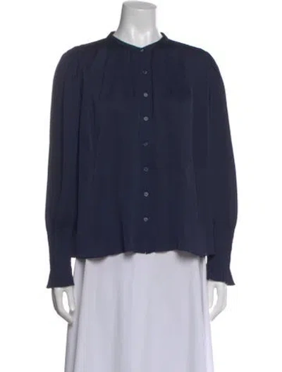 Pre-owned Ba&sh Silk Long Sleeve Blouse In Blue