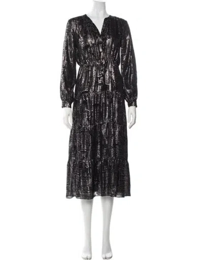 Pre-owned Ba&sh Silk Midi Length Dress In Black/metallic