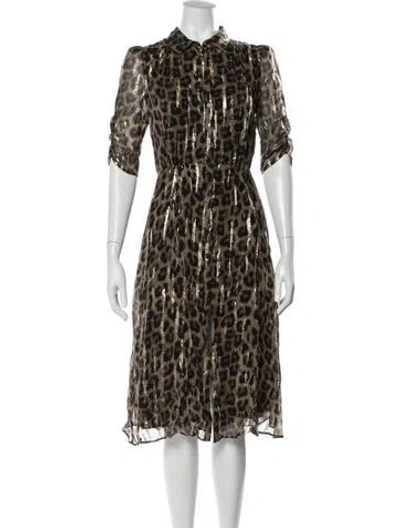 Pre-owned Ba&sh Silk Midi Length Dress In Brown