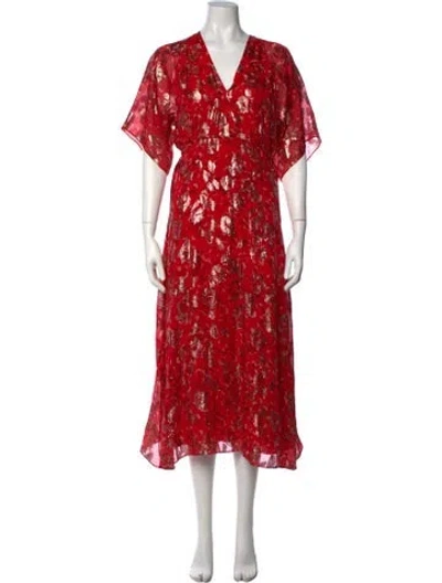 Pre-owned Ba&sh Silk Midi Length Dress In Metallic/red
