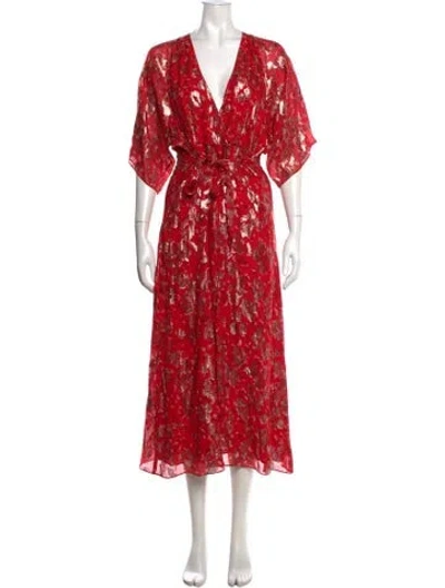 Pre-owned Ba&sh Silk Midi Length Dress In Metallic/red