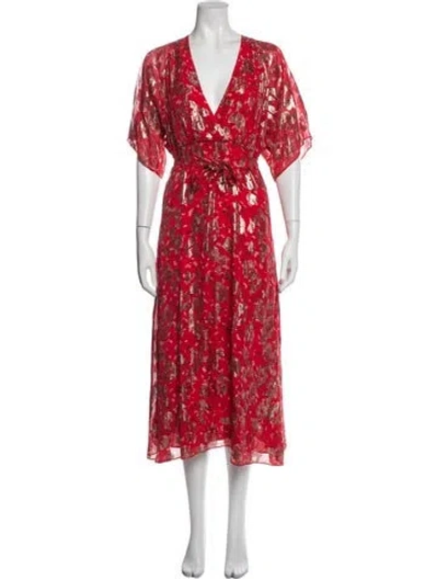 Pre-owned Ba&sh Silk Midi Length Dress In Metallic/red