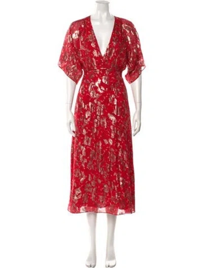 Pre-owned Ba&sh Silk Midi Length Dress In Red