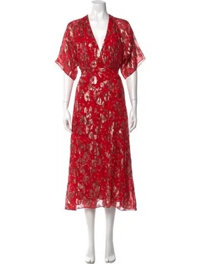 Pre-owned Ba&sh Silk Midi Length Dress In Red