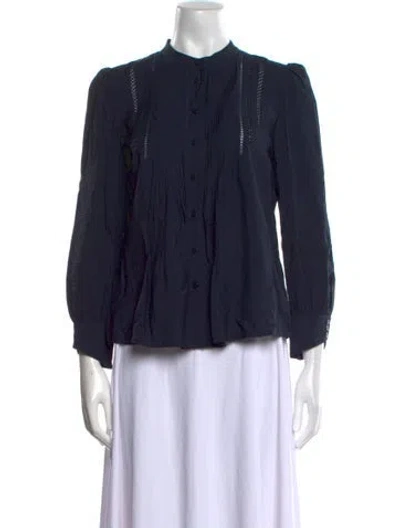 Pre-owned Ba&sh Silk Mock Neck Button-up Top W/ Tags In Blue