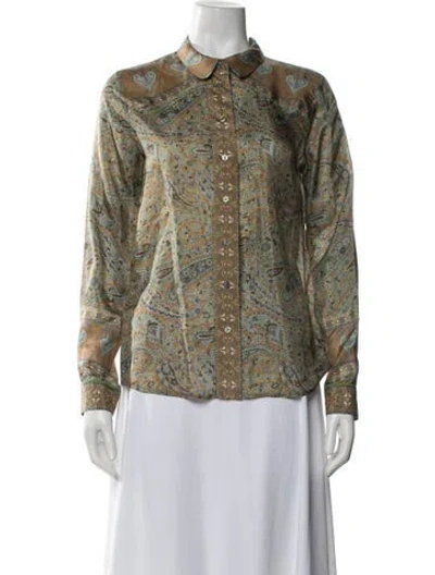 Pre-owned Ba&sh Silk Paisley Print Blouse In Green