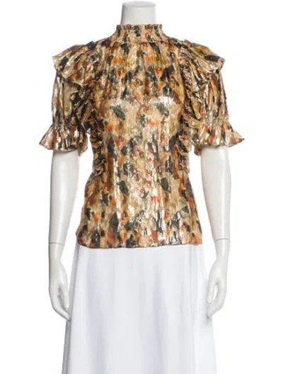 Pre-owned Ba&sh Silk Patterned Blouse In Gold
