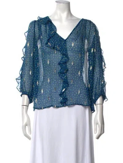 Pre-owned Ba&sh Silk Printed Blouse In Blue