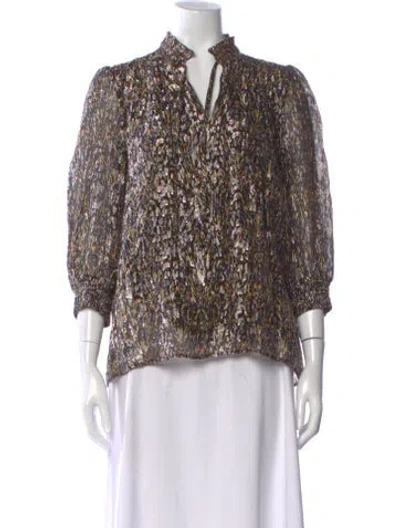 Pre-owned Ba&sh Silk Printed Blouse In Brown