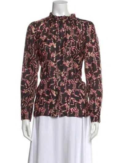 Pre-owned Ba&sh Silk Printed Blouse In Brown