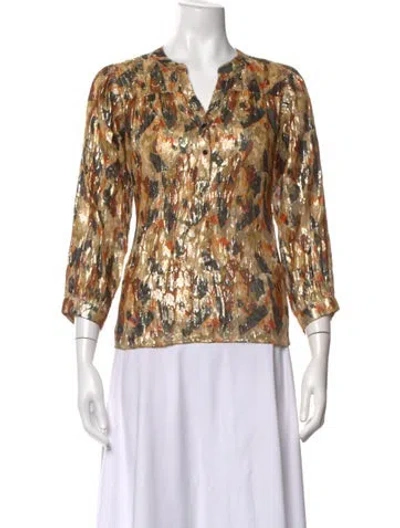 Pre-owned Ba&sh Silk Printed Blouse In Metallic/yellow